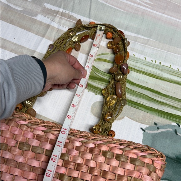 Cappelli Straworld woven straw tote bag with beaded handles Pink medium Y2K - Picture 7 of 8